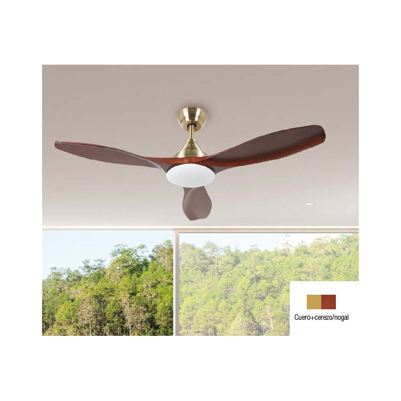 VENTILADOR TECHO 20W LED MINI LEVANTE 1750 LM 3 VELOCIDADES CUERO-CEREZO/NOGAL Ø106cm