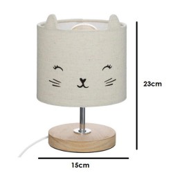 LAMPARA SOBREMESA INFANTIL GATITO E14 PANTALLA LINO