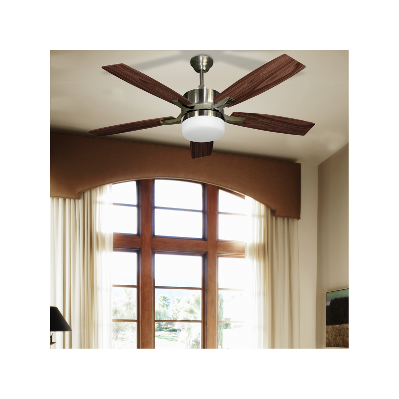 Ventilador Cuero Menfis 5 Aspas Cerezo/nogal 2xe27 46x132d Control Remoto