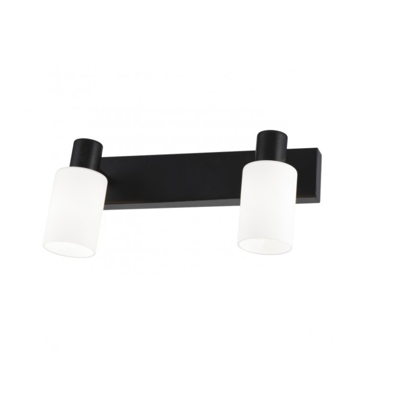 APLIQUE PARED o ESPEJO BAÑO 2 LUCES NEGRO+CRISTAL SATINADO