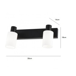 APLIQUE PARED o ESPEJO BAÑO 2 LUCES NEGRO+CRISTAL SATINADO