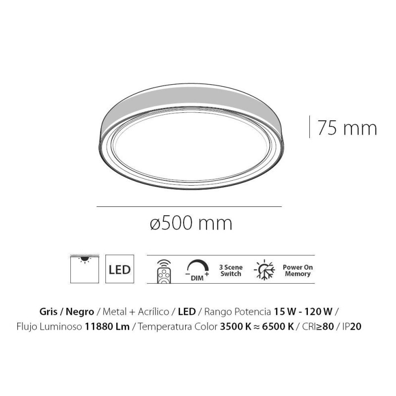 PLAFON LED 120W REGULABLE NEGRO PRASLIN De KELEKTRON plafon-led-120w-regulable-negro-praslin-de-kelektron