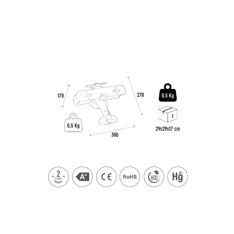 Aplique de pared avión azul, variedad de colores,en Lámparas L'Alcudia