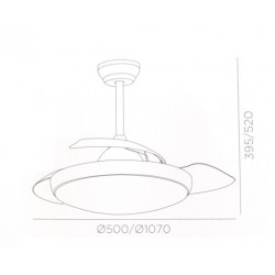 Ventilador de techo con aspas plegables con luz LED 47W+CCT. Color Blanco
