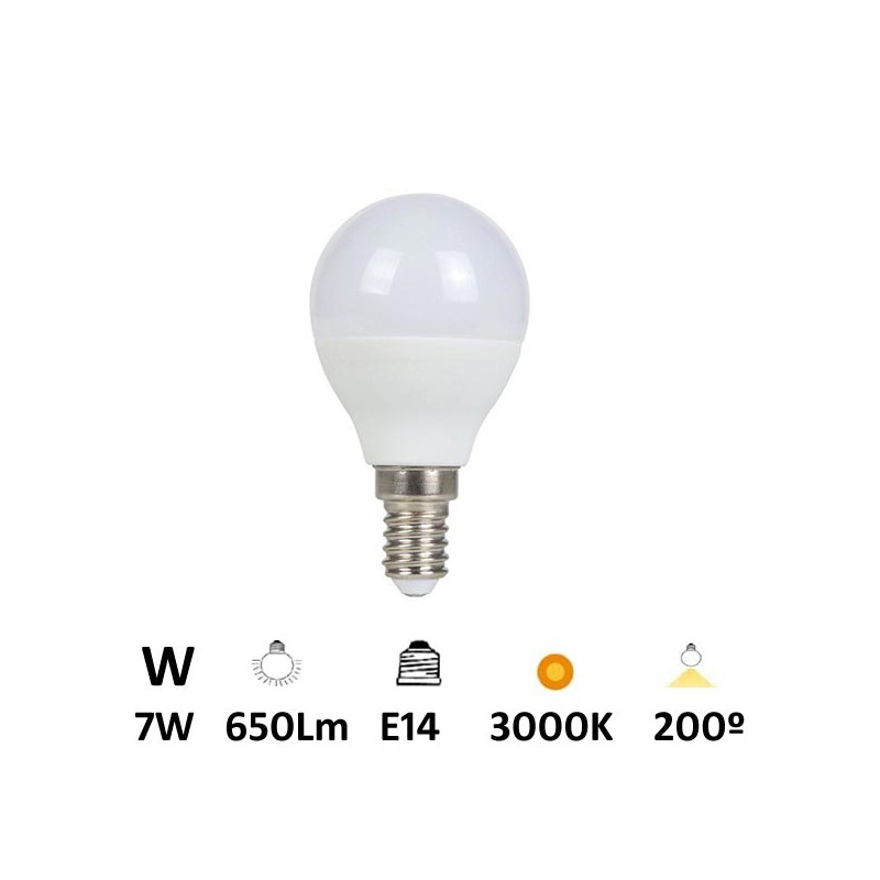 Bombilla LED Esférica 7W E14 3000K 230V Luz cálida 650 lúmenes