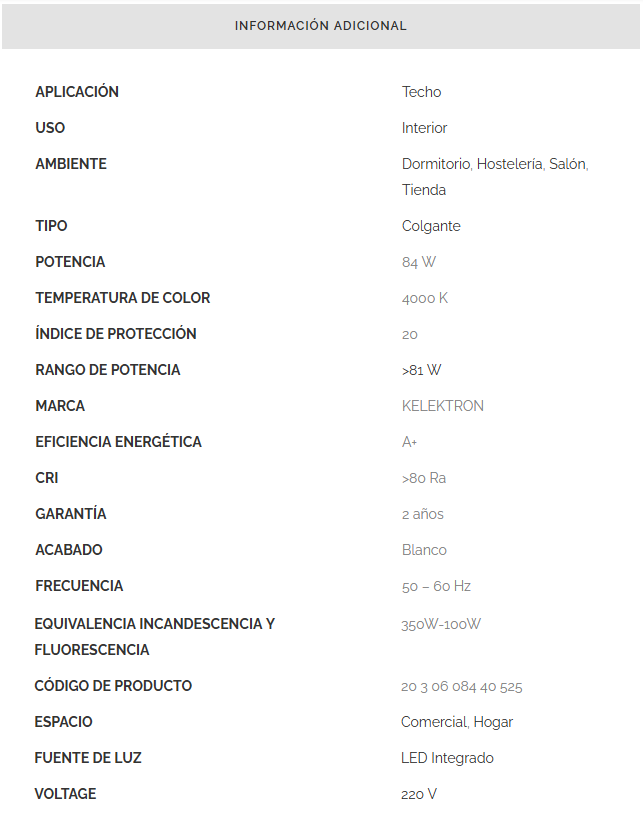 Especificaciones técnicas Kelektron 525